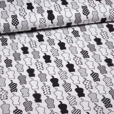 Poplin fabric cats black white