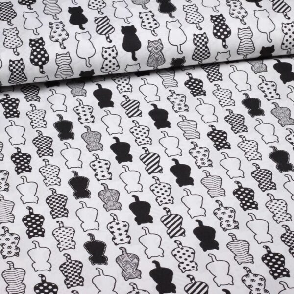 Poplin fabric cats black white