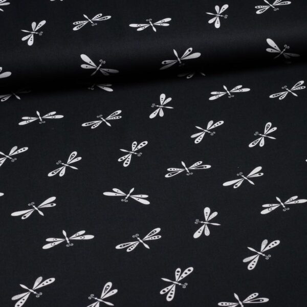 Poplin fabric Libelle black-white
