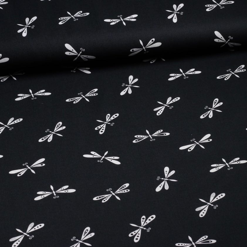 Poplin fabric Libelle black-white