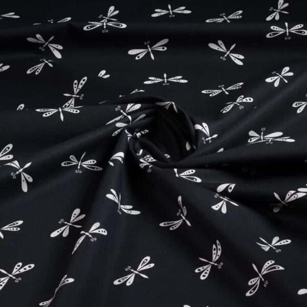 Poplin fabric Libelle black-white