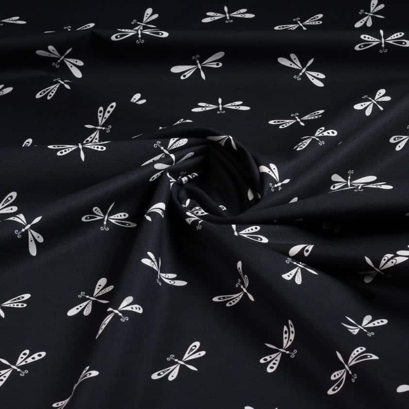 Poplin fabric Libelle black-white