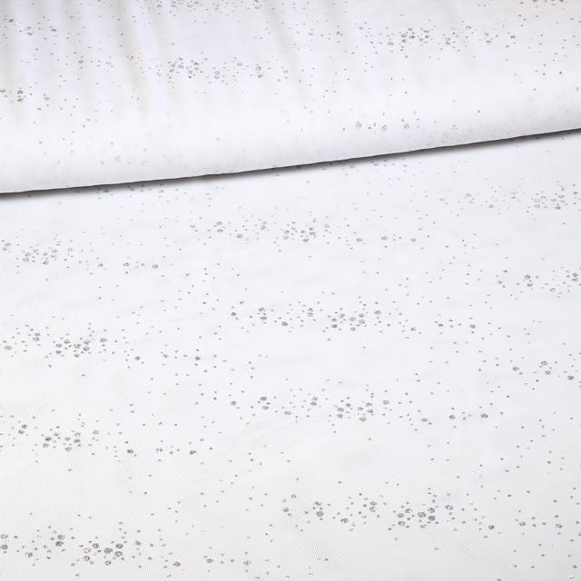 Glitter spot mesh fabric White
