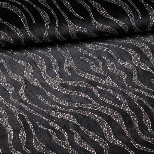 Velvet Fabric Stretch Glitter Stripe Silver