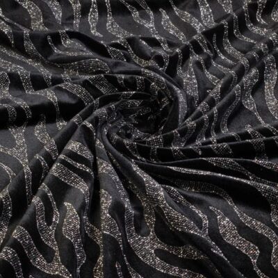Velvet Fabric Stretch Glitter Stripe Silver
