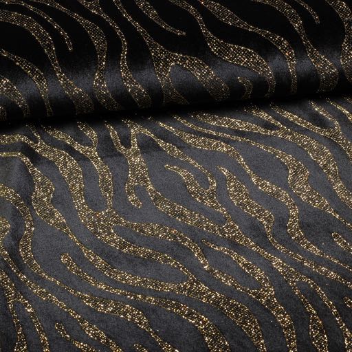 Stretch Velvet Fabric Glitter Stripe Gold