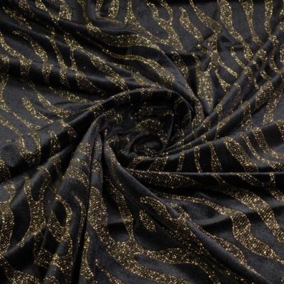 Stretch Velvet Fabric Glitter Stripe Gold