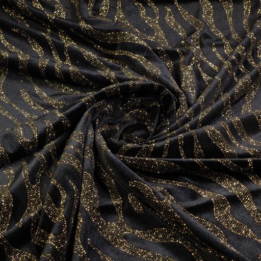 Stretch Velvet Fabric Glitter Stripe Gold