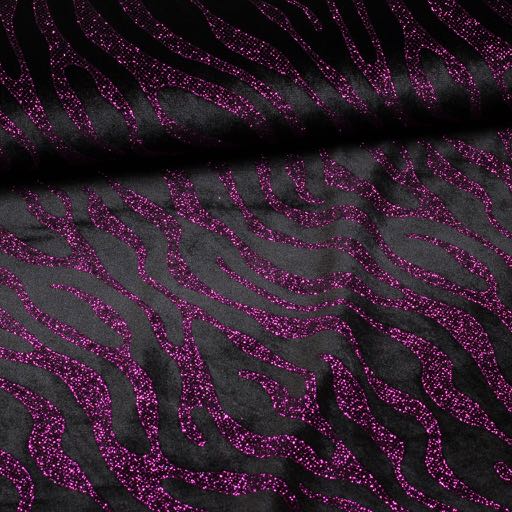 Velvet Fabric Stretch Glitter Stripe Purple