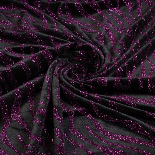 Velvet Fabric Stretch Glitter Stripe Purple