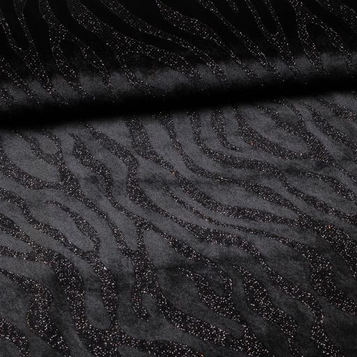 Stretch Velvet Fabric Glitter Stripe Black