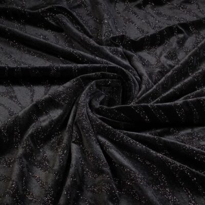 Stretch Velvet Fabric Glitter Stripe Black