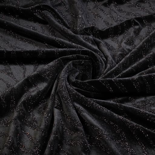 Stretch Velvet Fabric Glitter Stripe Black