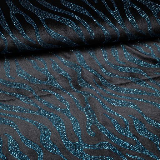 Velvet Stretch Fabric Glitter Stripe Cobalt