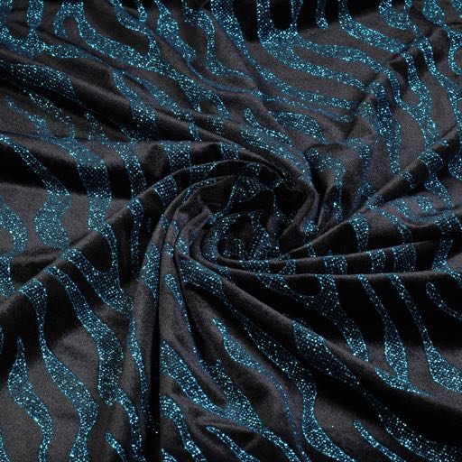 Velvet Stretch Fabric Glitter Stripe Cobalt