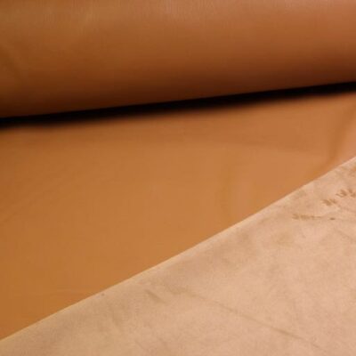 Stretch leather / velour fabric cognac