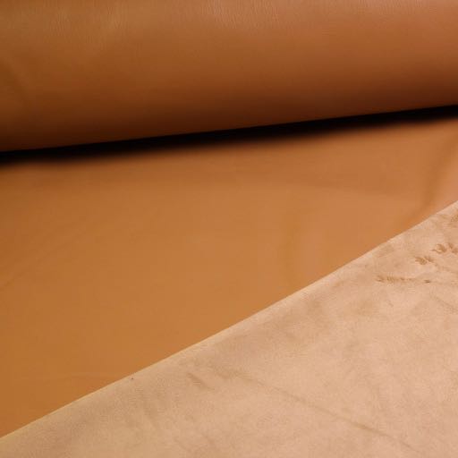 Stretch leather / velour fabric cognac