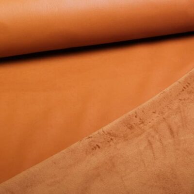 Stretch leather / velour fabric cognac 2
