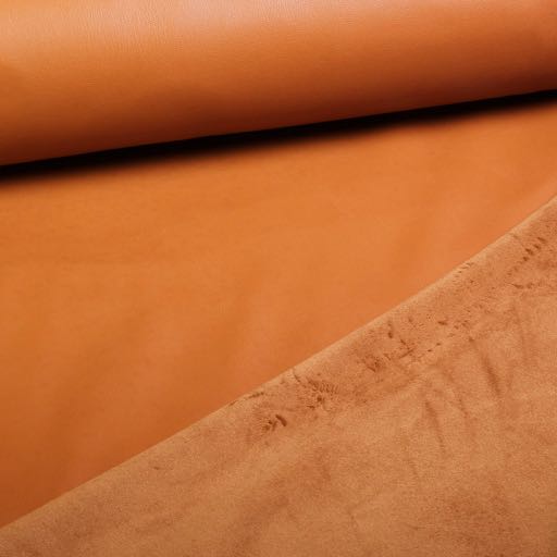 Stretch faux leather / velour fabric cognac 2