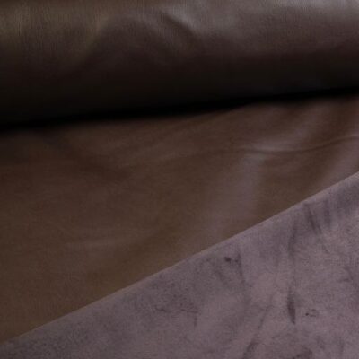 Stretch leather / velour fabric brown