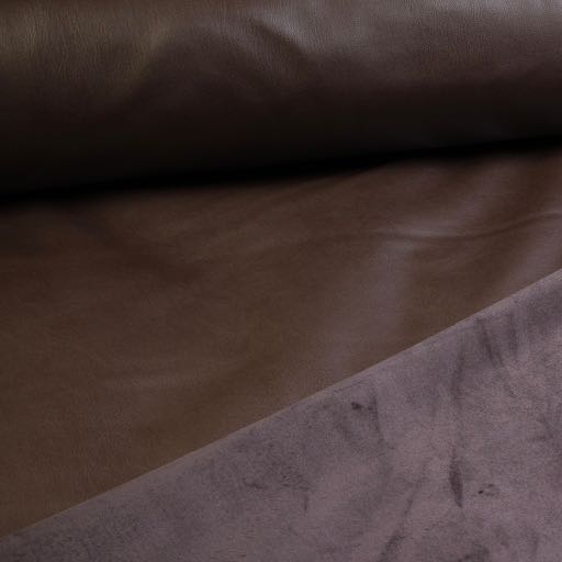 Stretch leather / velour fabric brown
