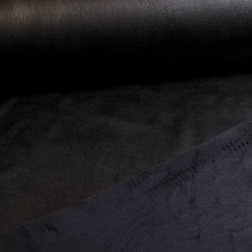 Stretch faux leather / velour fabric black